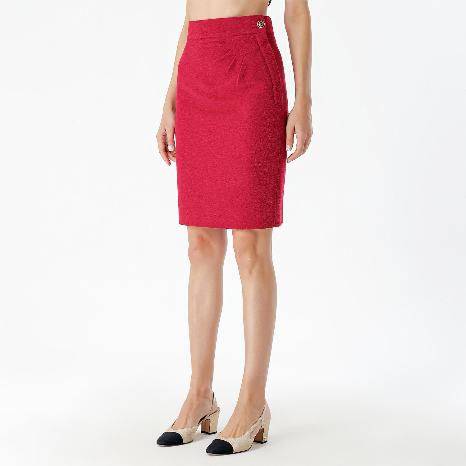 Chanel - Red Midi Button Detail Midi Skirt